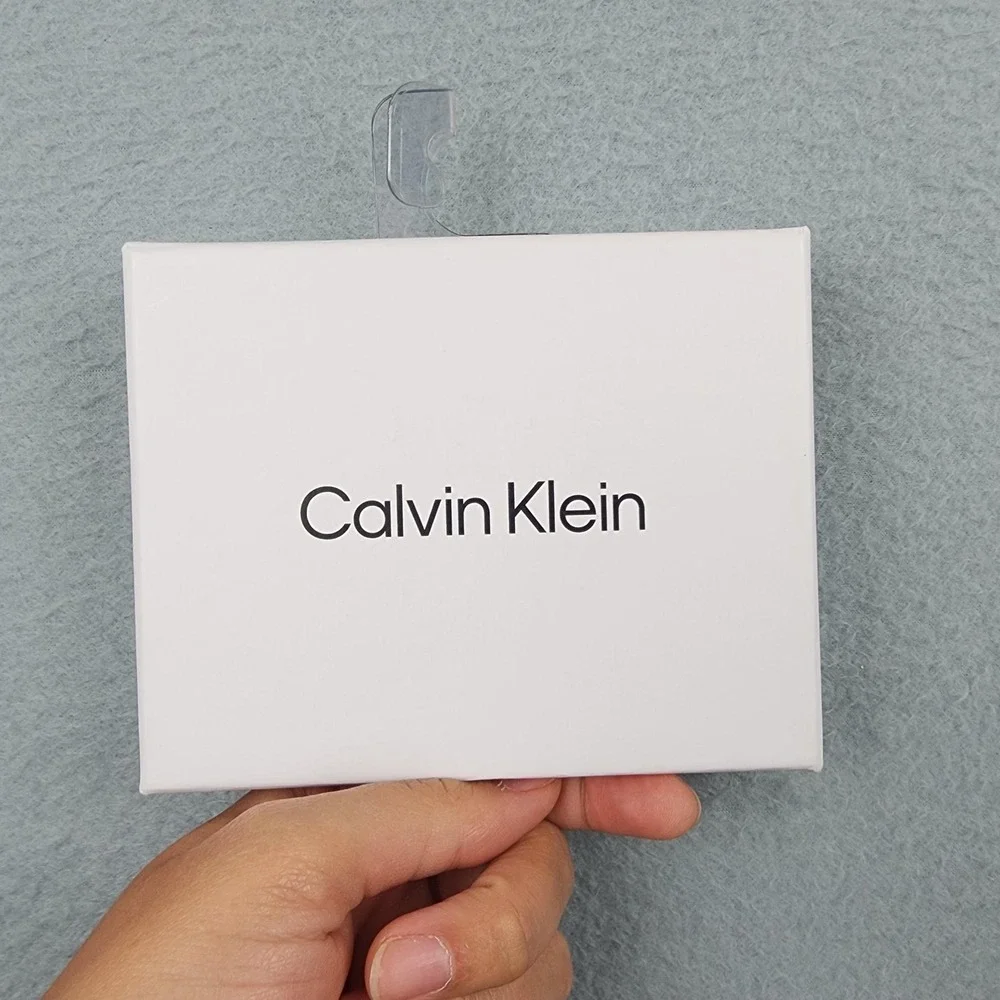 Calvin Klein Wallet Mens One Size Black Leather RFID Bifold Stripe Logo Gift Box